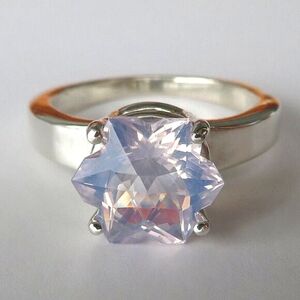 Rare Faceted Snowflake Star Natural Lavender Amethyst Sterling Silver Ring, 2.68